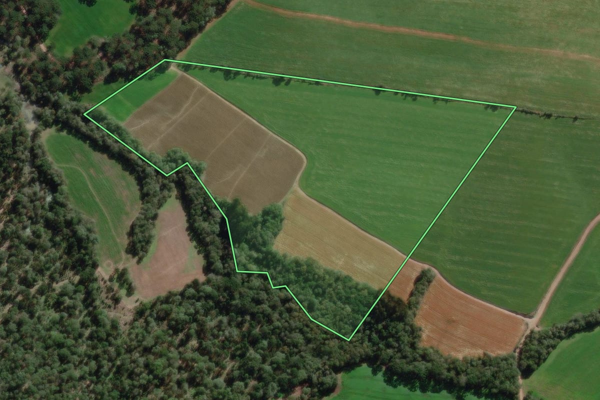 Imagem de satélite do imóvel rural em Canoinhas (SC), com o contorno declarado no CAR desenhado por cima.