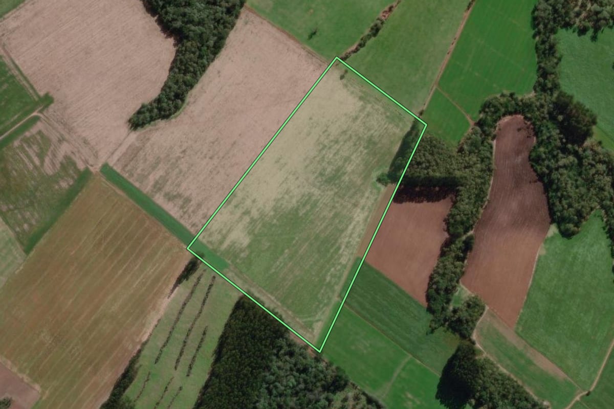 Imagem de satélite do imóvel rural em Canoinhas (SC), com o contorno declarado no CAR desenhado por cima.