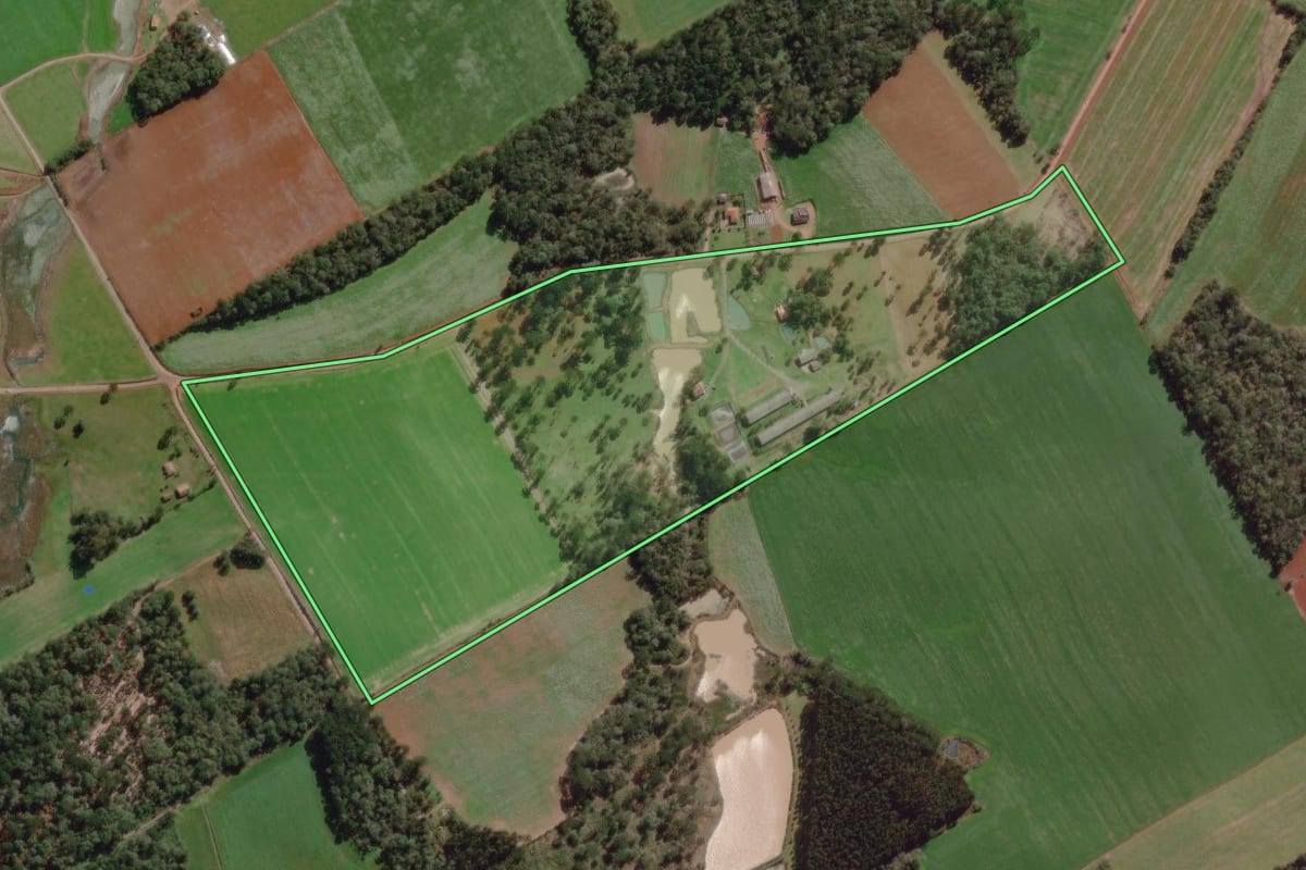 Imagem de satélite do imóvel rural em Canoinhas (SC), com o contorno declarado no CAR desenhado por cima.
