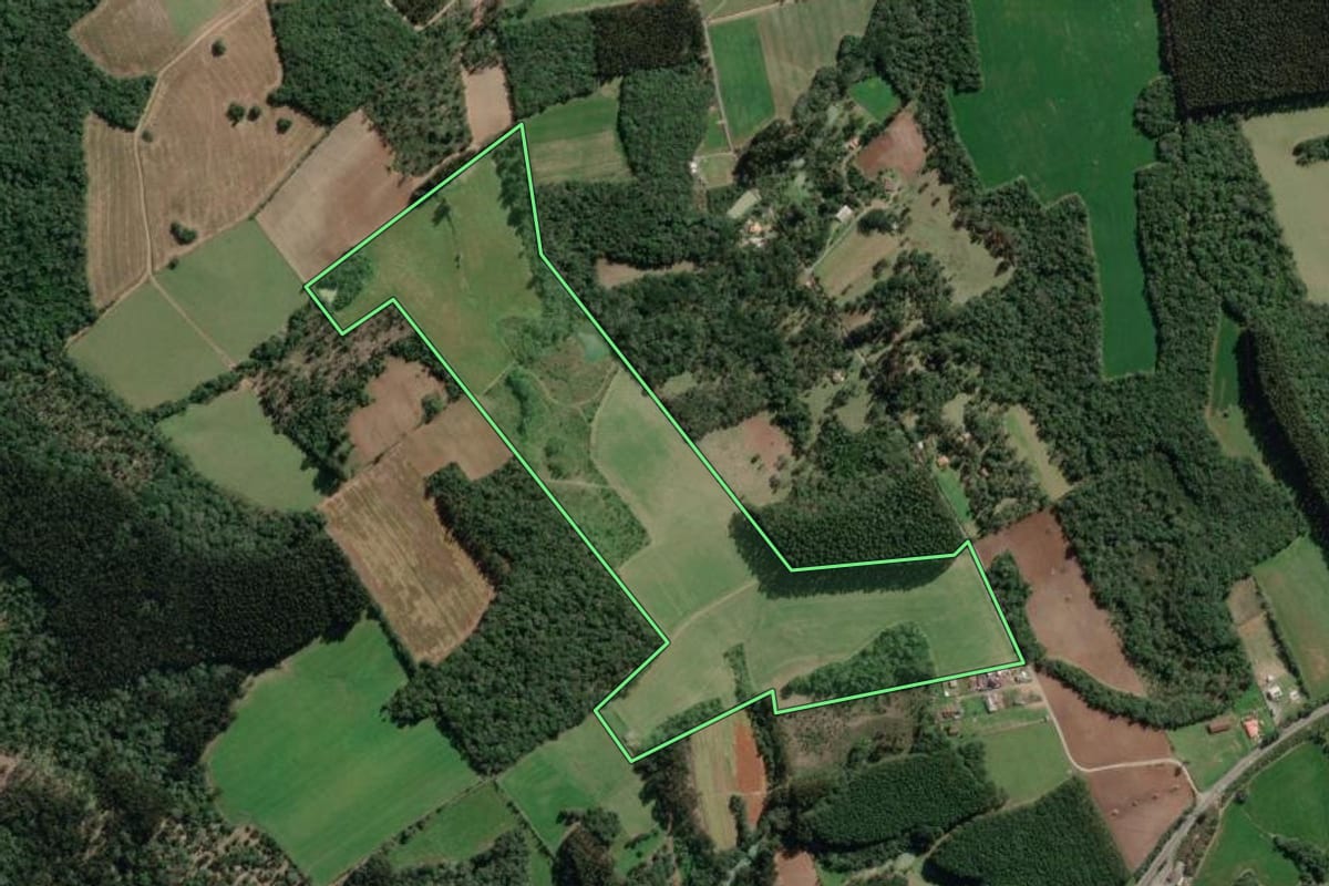 Imagem de satélite do imóvel rural em Canoinhas (SC), com o contorno declarado no CAR desenhado por cima.