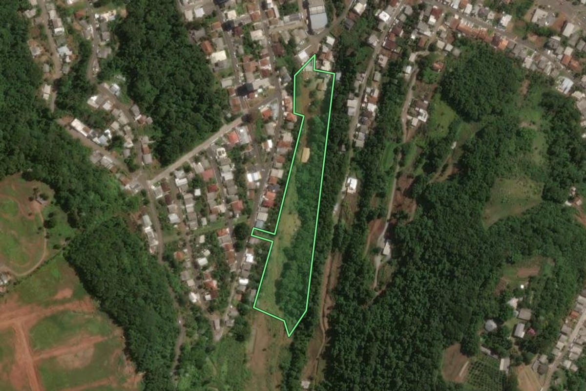Imagem de satélite do imóvel rural em Capinzal (SC), com o contorno declarado no CAR desenhado por cima.