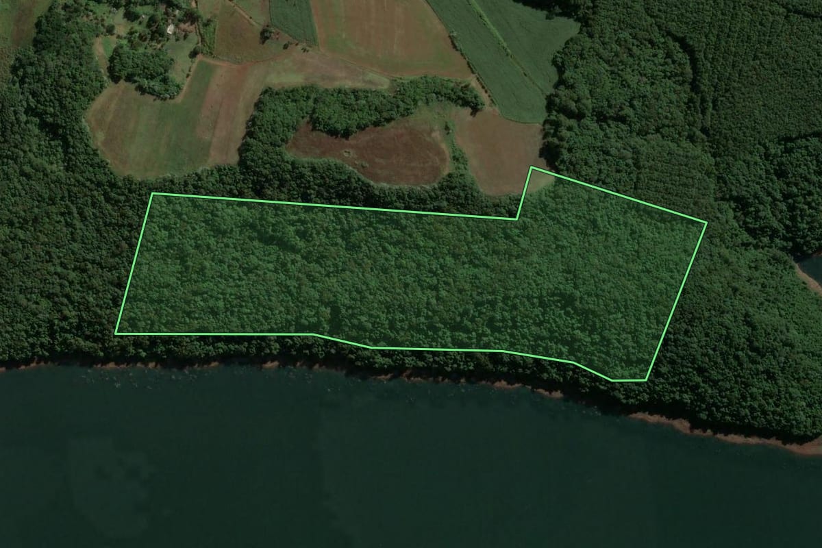 Imagem de satélite do imóvel rural em Capinzal (SC), com o contorno declarado no CAR desenhado por cima.