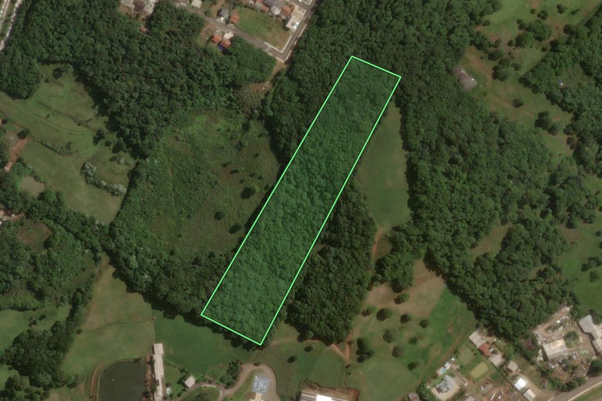 Imagem de satélite do imóvel rural em Capinzal (SC), com o contorno declarado no CAR desenhado por cima.