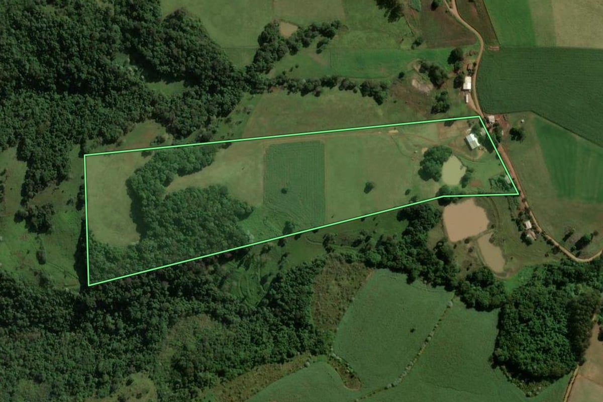 Imagem de satélite do imóvel rural em Capinzal (SC), com o contorno declarado no CAR desenhado por cima.