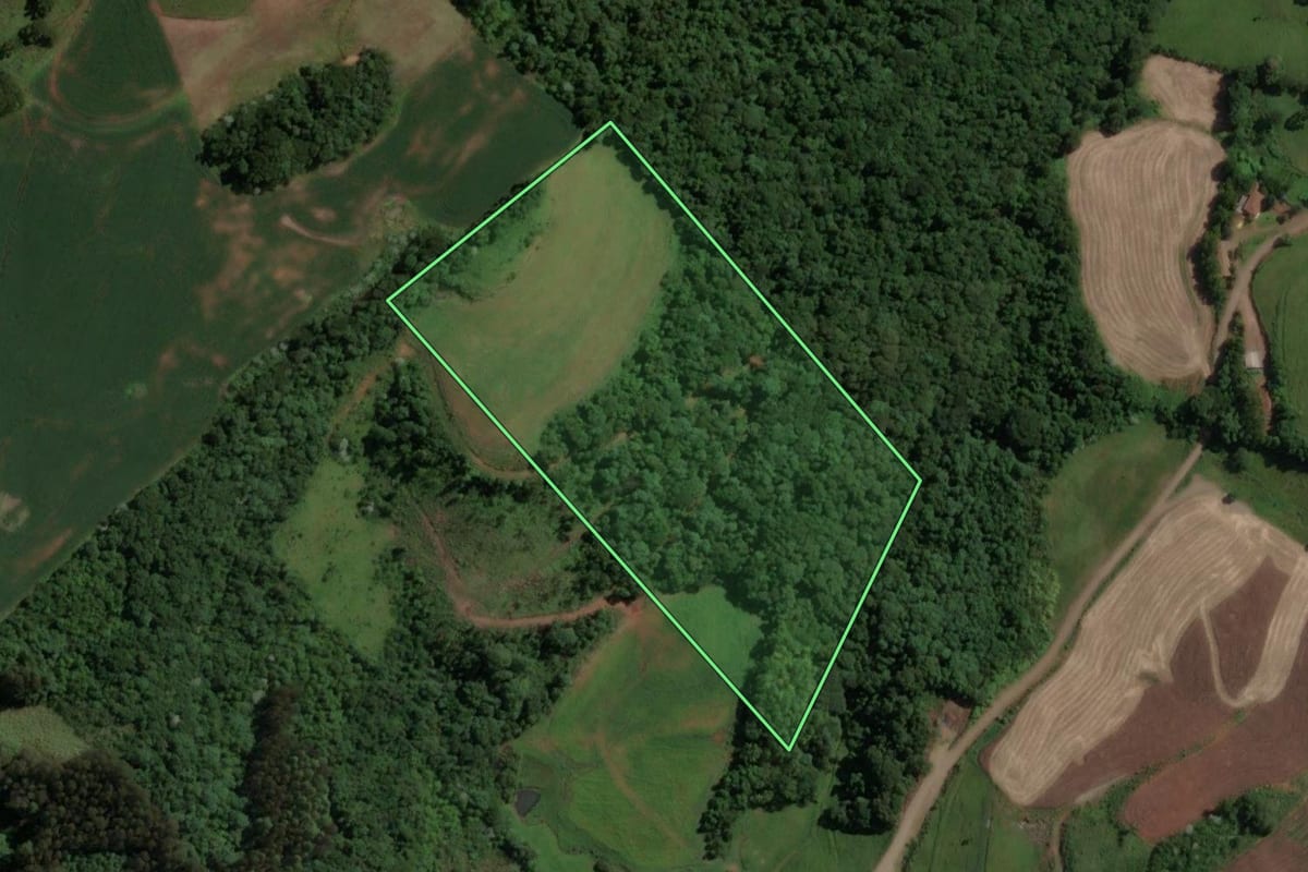 Imagem de satélite do imóvel rural em Capinzal (SC), com o contorno declarado no CAR desenhado por cima.