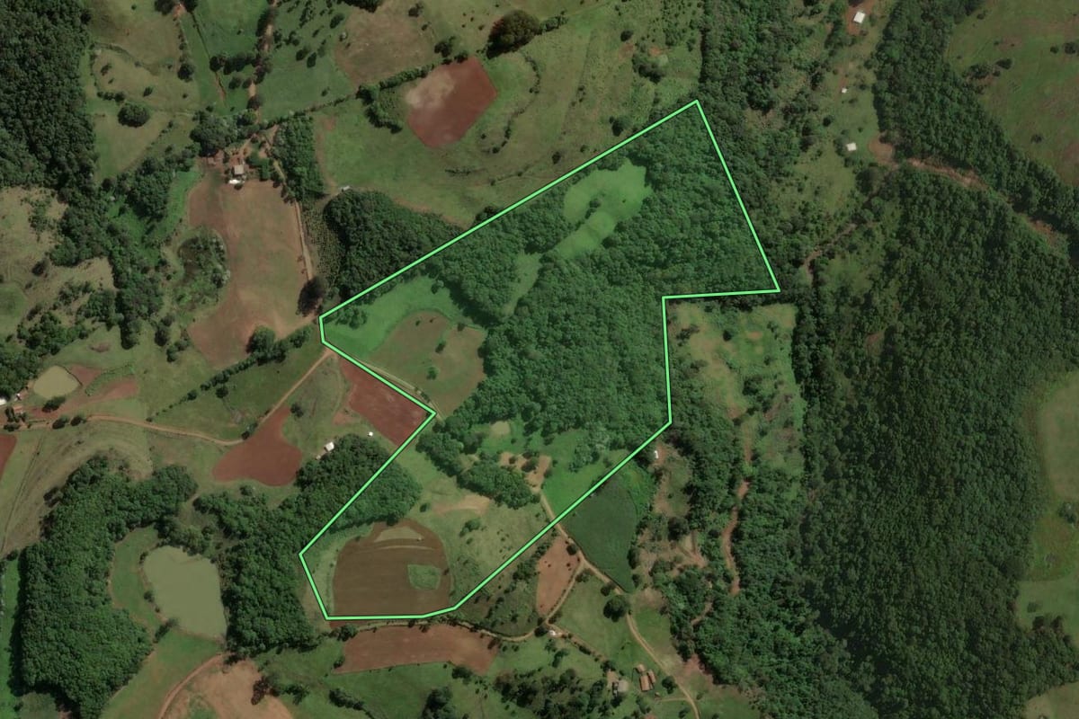 Imagem de satélite do imóvel rural em Capinzal (SC), com o contorno declarado no CAR desenhado por cima.