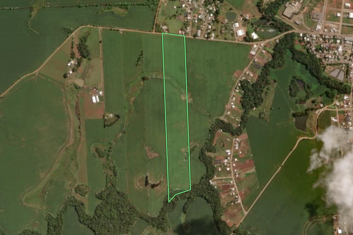 Imagem de satélite do imóvel rural em Capinzal (SC), com o contorno declarado no CAR desenhado por cima.