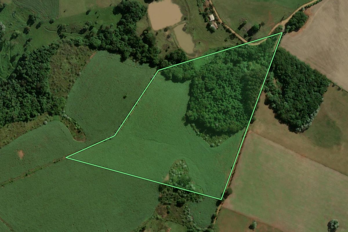 Imagem de satélite do imóvel rural em Capinzal (SC), com o contorno declarado no CAR desenhado por cima.