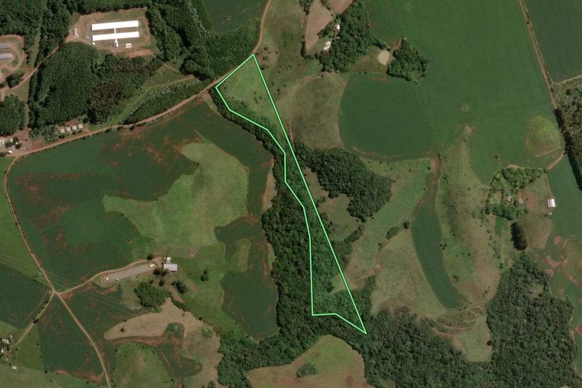 Imagem de satélite do imóvel rural em Capinzal (SC), com o contorno declarado no CAR desenhado por cima.