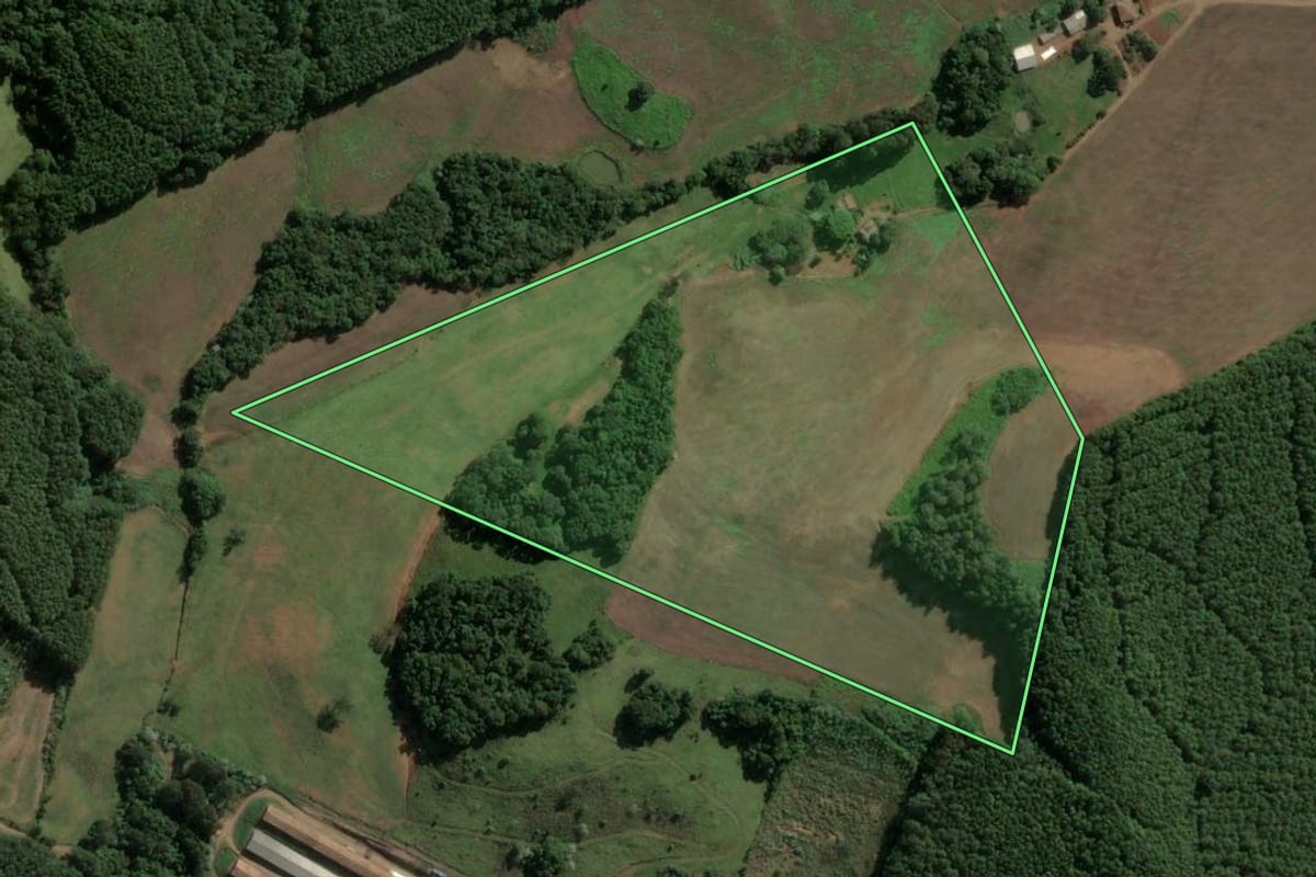 Imagem de satélite do imóvel rural em Capinzal (SC), com o contorno declarado no CAR desenhado por cima.