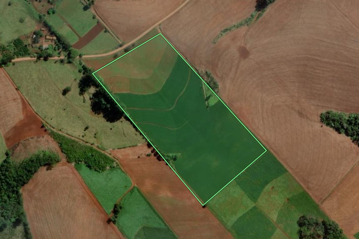 Imagem de satélite do imóvel rural em Caxambu do Sul (SC), com o contorno declarado no CAR desenhado por cima.