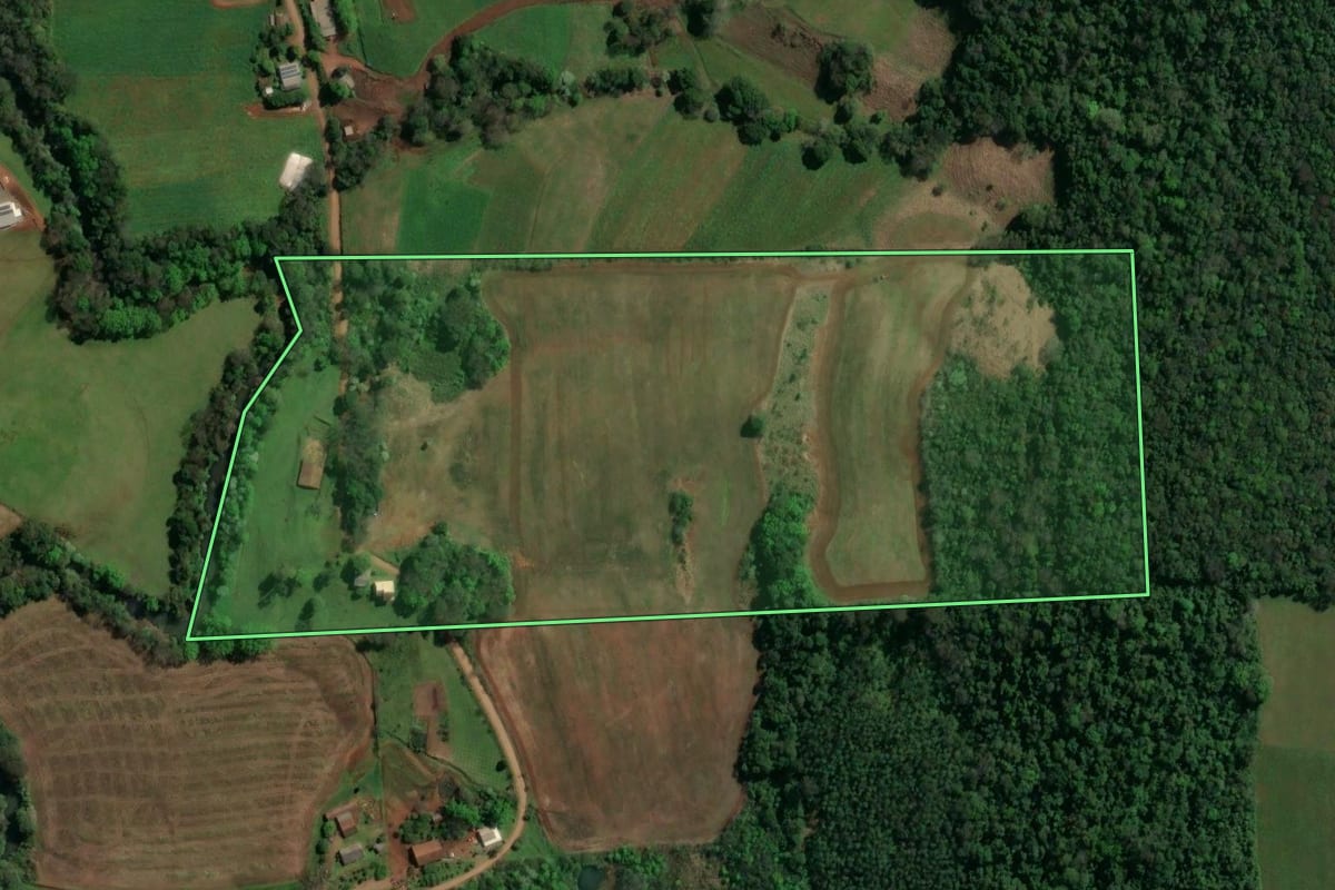 Imagem de satélite do imóvel rural em Guatambú (SC), com o contorno declarado no CAR desenhado por cima.