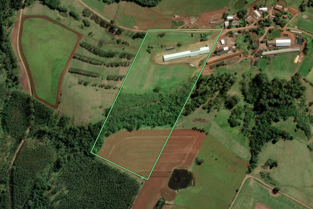 Imagem de satélite do imóvel rural em Caxambu do Sul (SC), com o contorno declarado no CAR desenhado por cima.