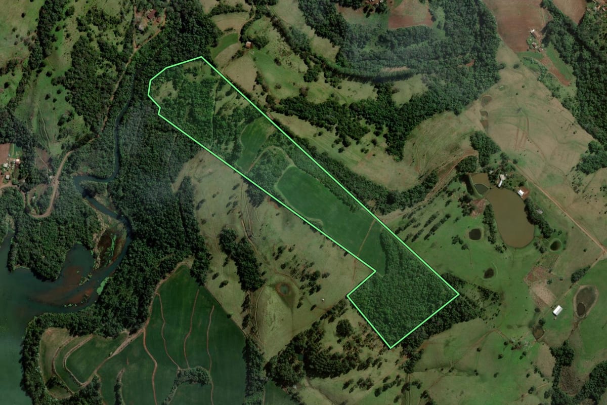 Imagem de satélite do imóvel rural em Caxambu do Sul (SC), com o contorno declarado no CAR desenhado por cima.