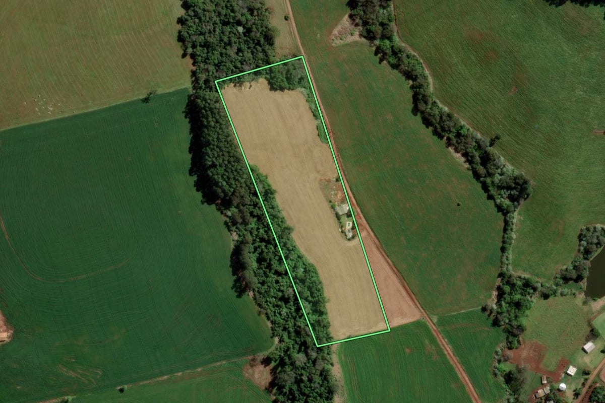 Imagem de satélite do imóvel rural em Caxambu do Sul (SC), com o contorno declarado no CAR desenhado por cima.