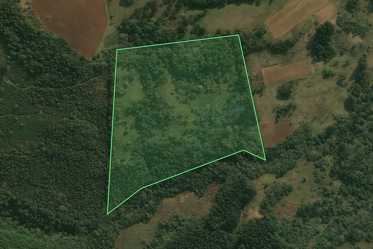 Imagem de satélite do imóvel rural em Celso Ramos (SC), com o contorno declarado no CAR desenhado por cima.