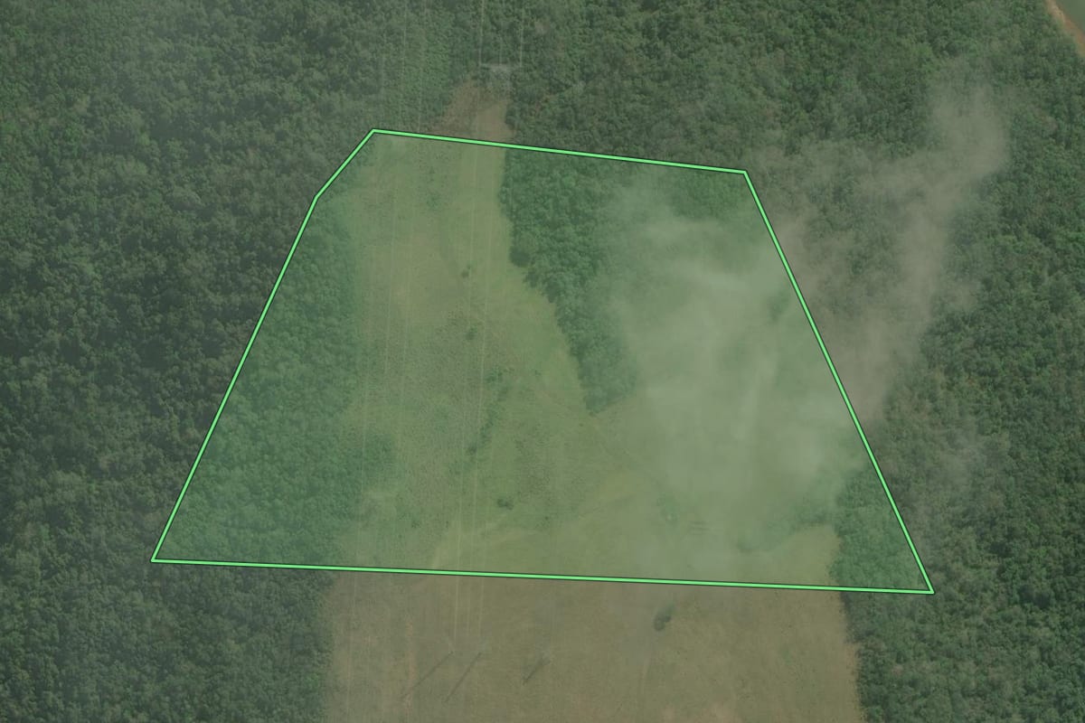 Imagem de satélite do imóvel rural em Celso Ramos (SC), com o contorno declarado no CAR desenhado por cima.