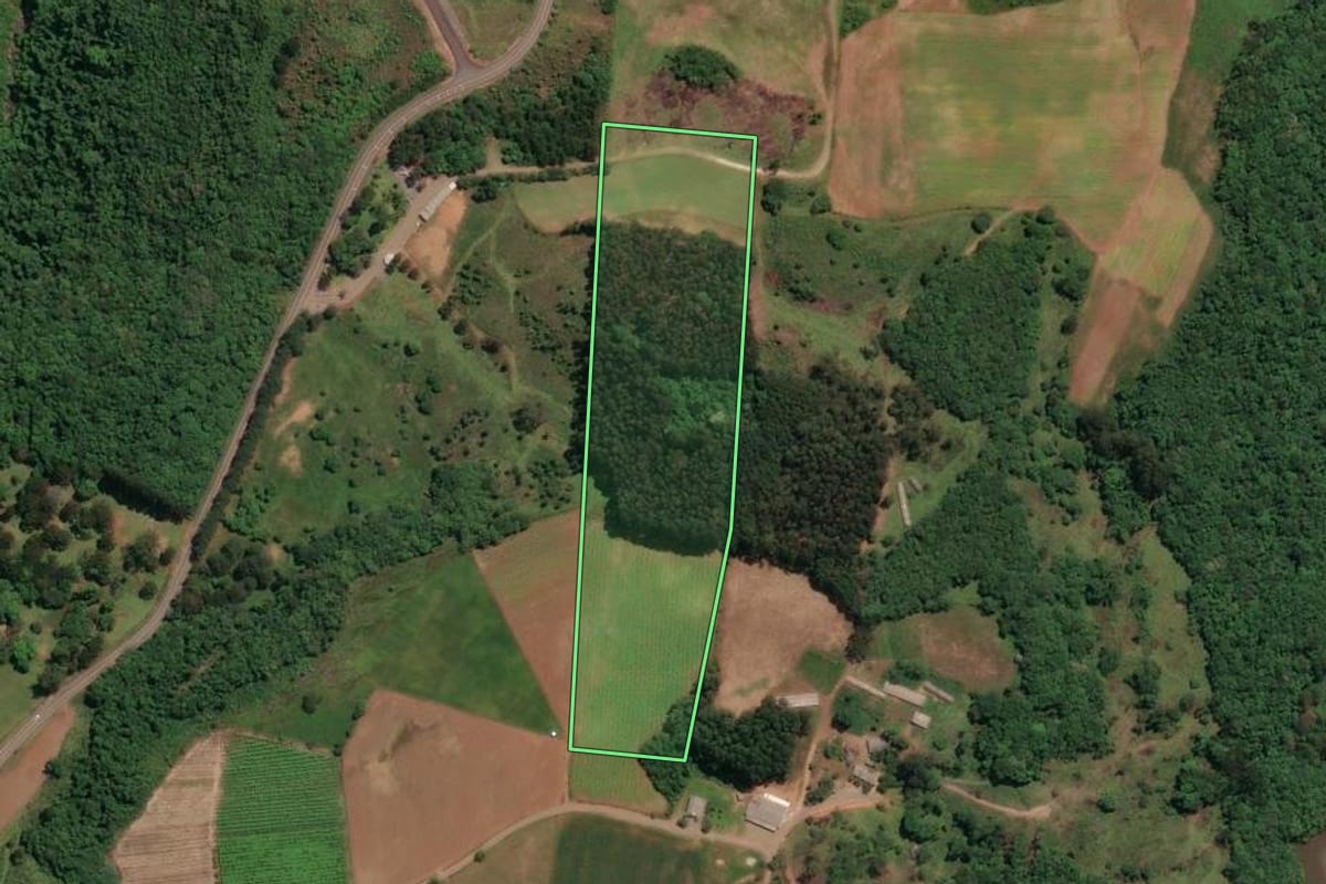 Imagem de satélite do imóvel rural em Celso Ramos (SC), com o contorno declarado no CAR desenhado por cima.