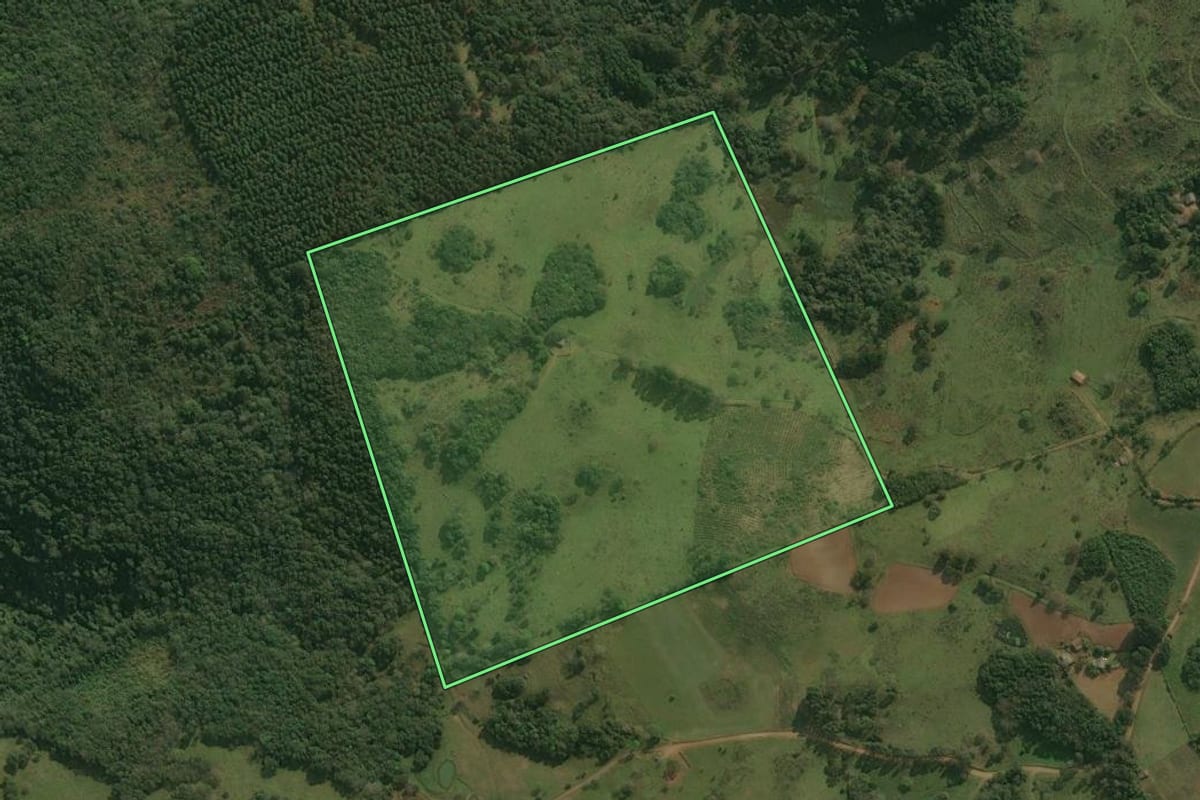Imagem de satélite do imóvel rural em Celso Ramos (SC), com o contorno declarado no CAR desenhado por cima.