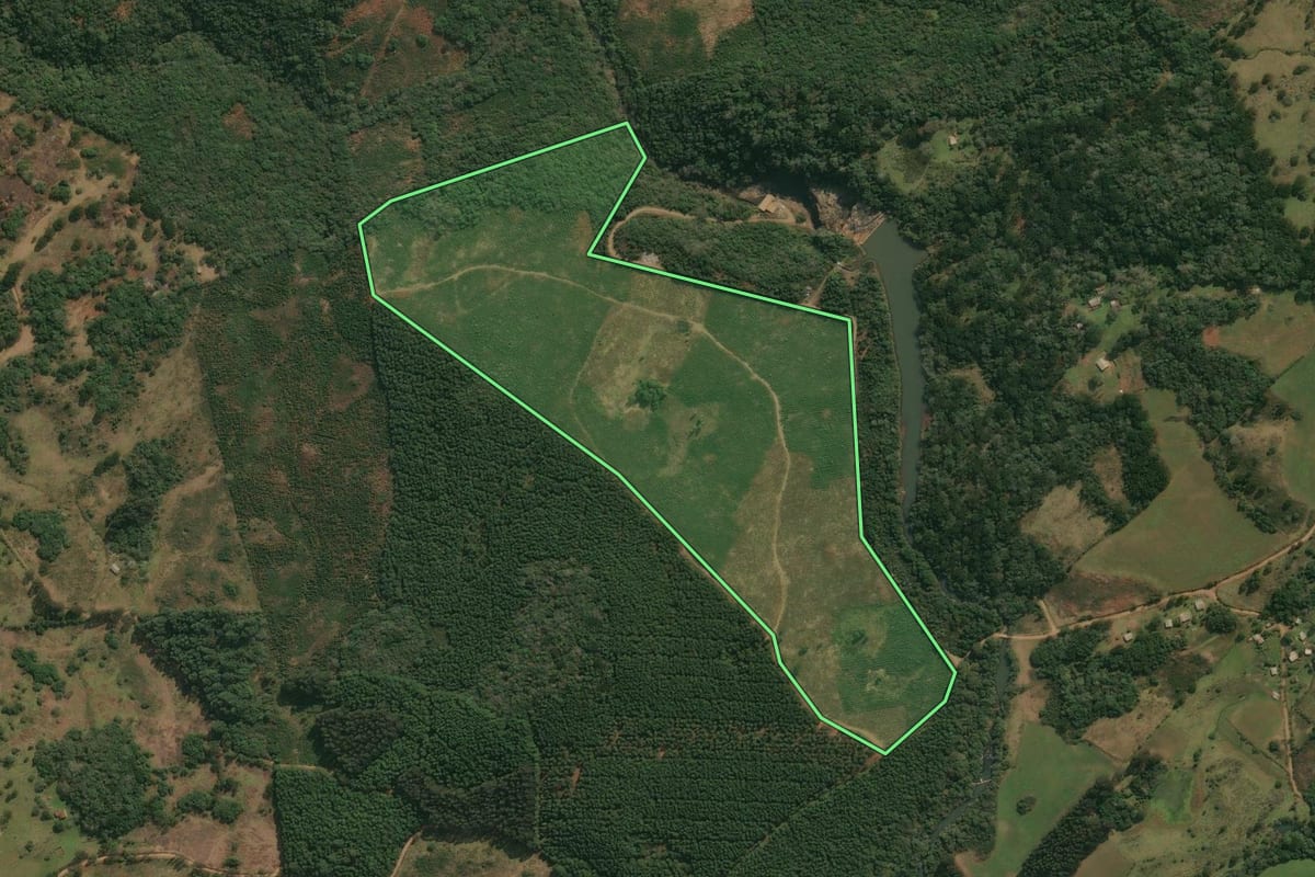 Imagem de satélite do imóvel rural em Celso Ramos (SC), com o contorno declarado no CAR desenhado por cima.