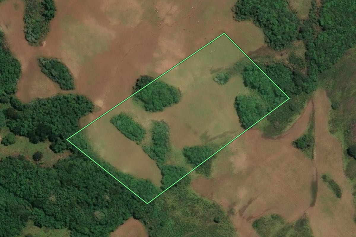 Imagem de satélite do imóvel rural em Celso Ramos (SC), com o contorno declarado no CAR desenhado por cima.