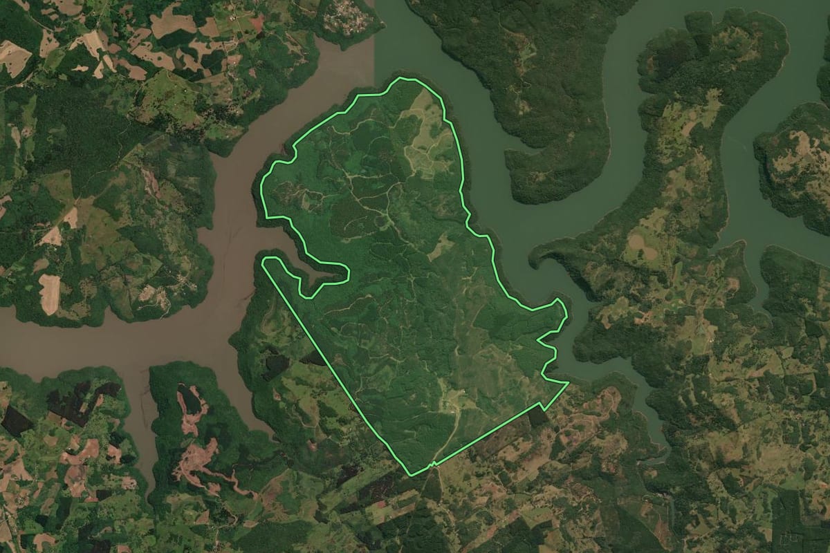 Imagem de satélite do imóvel rural em Celso Ramos (SC), com o contorno declarado no CAR desenhado por cima.