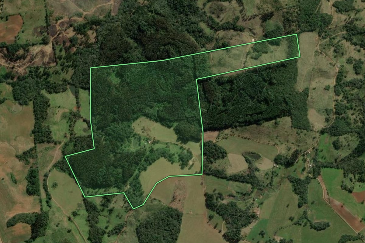 Imagem de satélite do imóvel rural em Celso Ramos (SC), com o contorno declarado no CAR desenhado por cima.