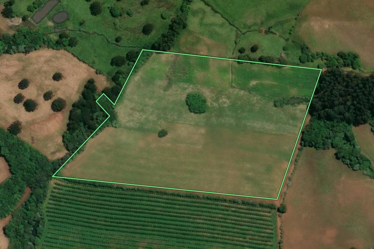 Imagem de satélite do imóvel rural em Celso Ramos (SC), com o contorno declarado no CAR desenhado por cima.