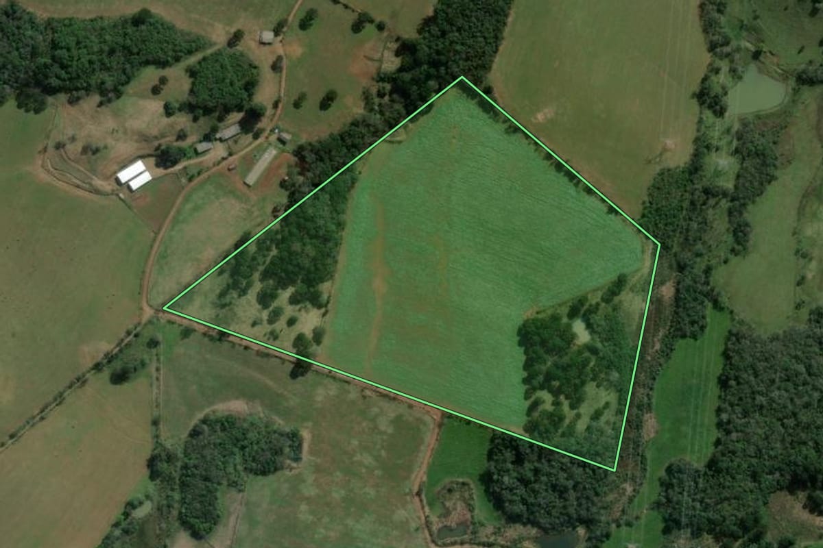 Imagem de satélite do imóvel rural em Celso Ramos (SC), com o contorno declarado no CAR desenhado por cima.