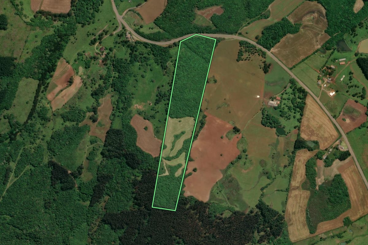 Imagem de satélite do imóvel rural em Celso Ramos (SC), com o contorno declarado no CAR desenhado por cima.