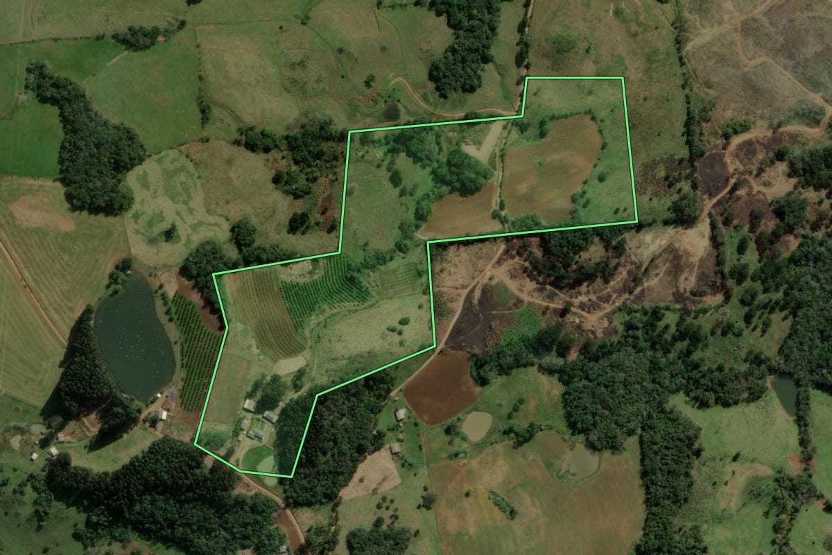 Imagem de satélite do imóvel rural em Celso Ramos (SC), com o contorno declarado no CAR desenhado por cima.