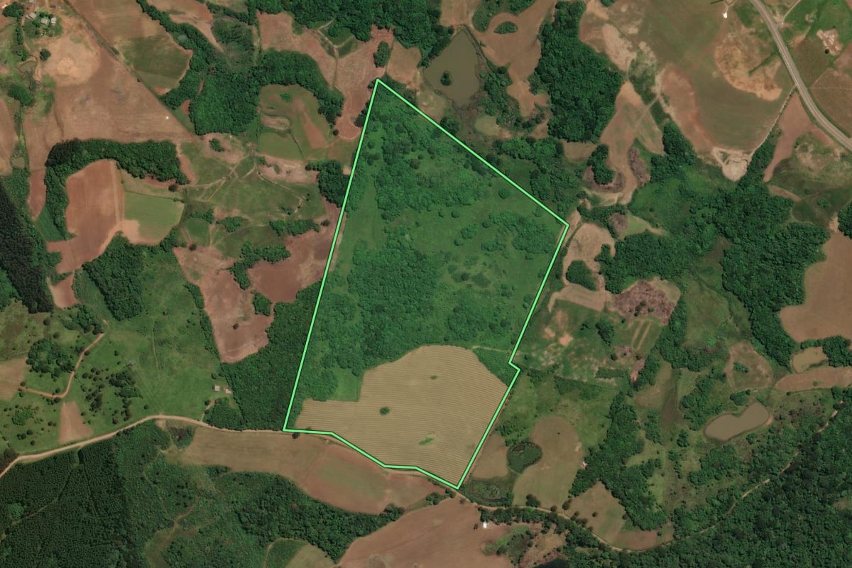 Imagem de satélite do imóvel rural em Celso Ramos (SC), com o contorno declarado no CAR desenhado por cima.