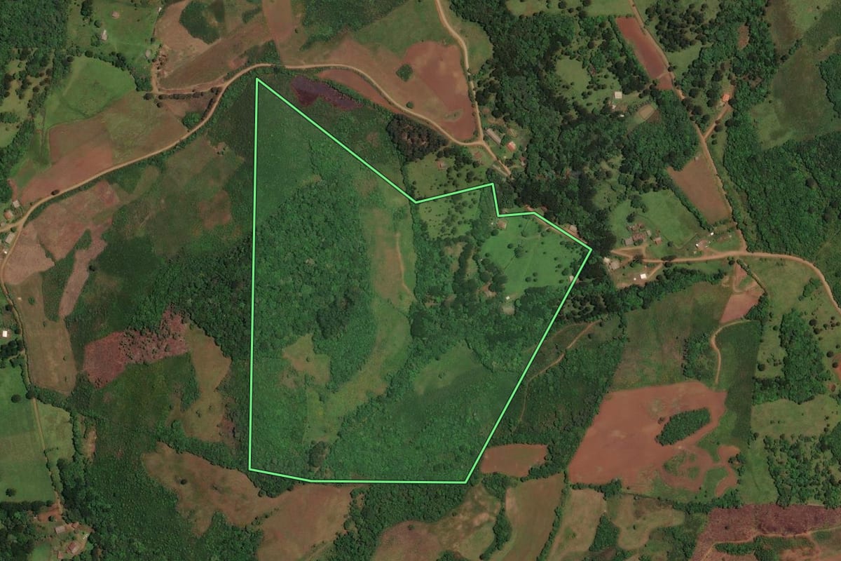 Imagem de satélite do imóvel rural em Cerro Negro (SC), com o contorno declarado no CAR desenhado por cima.