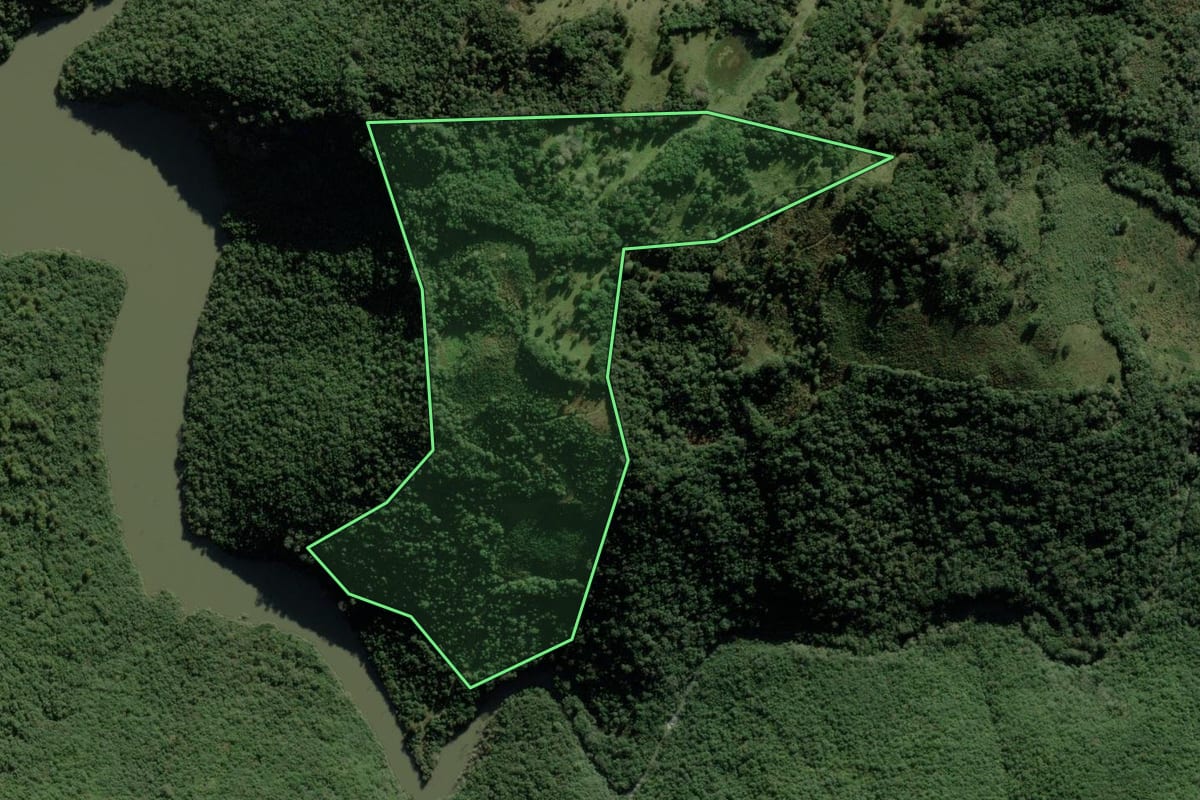 Imagem de satélite do imóvel rural em Cerro Negro (SC), com o contorno declarado no CAR desenhado por cima.