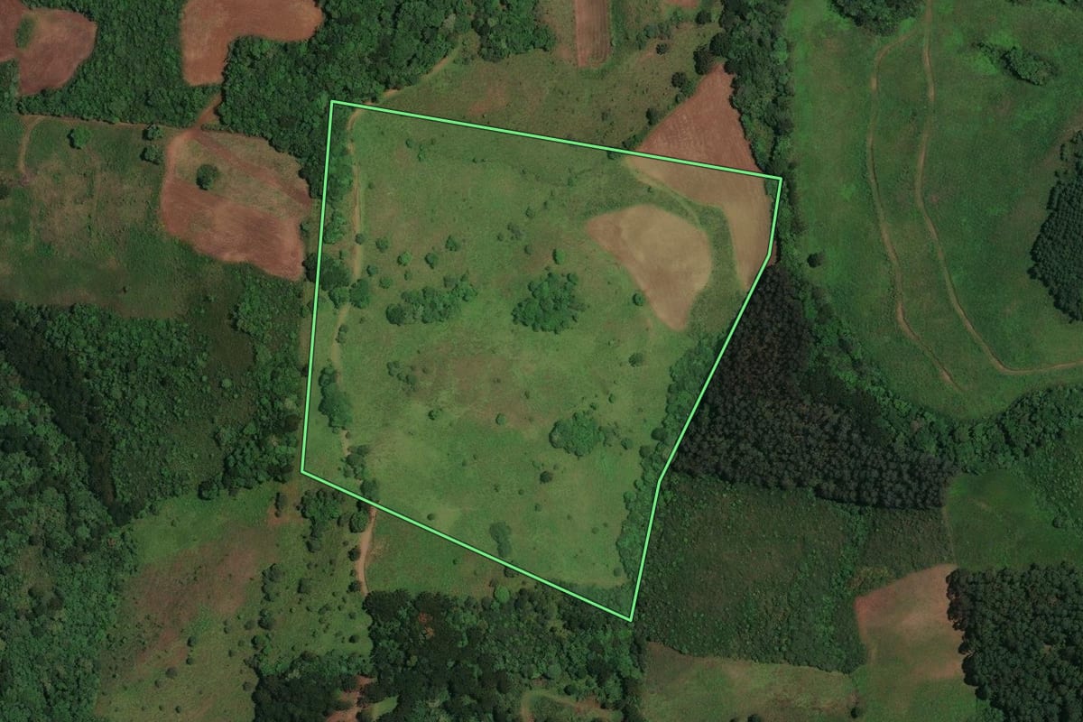 Imagem de satélite do imóvel rural em Cerro Negro (SC), com o contorno declarado no CAR desenhado por cima.