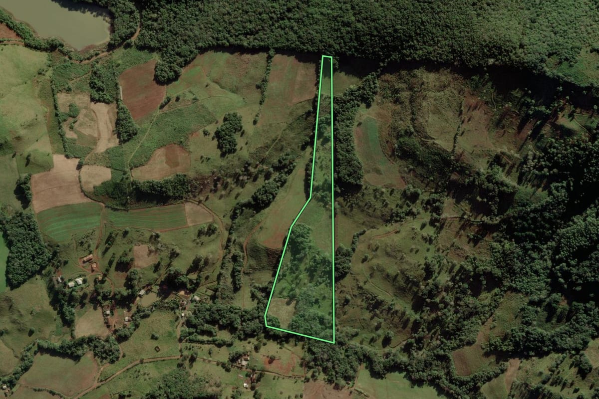 Imagem de satélite do imóvel rural em Cerro Negro (SC), com o contorno declarado no CAR desenhado por cima.
