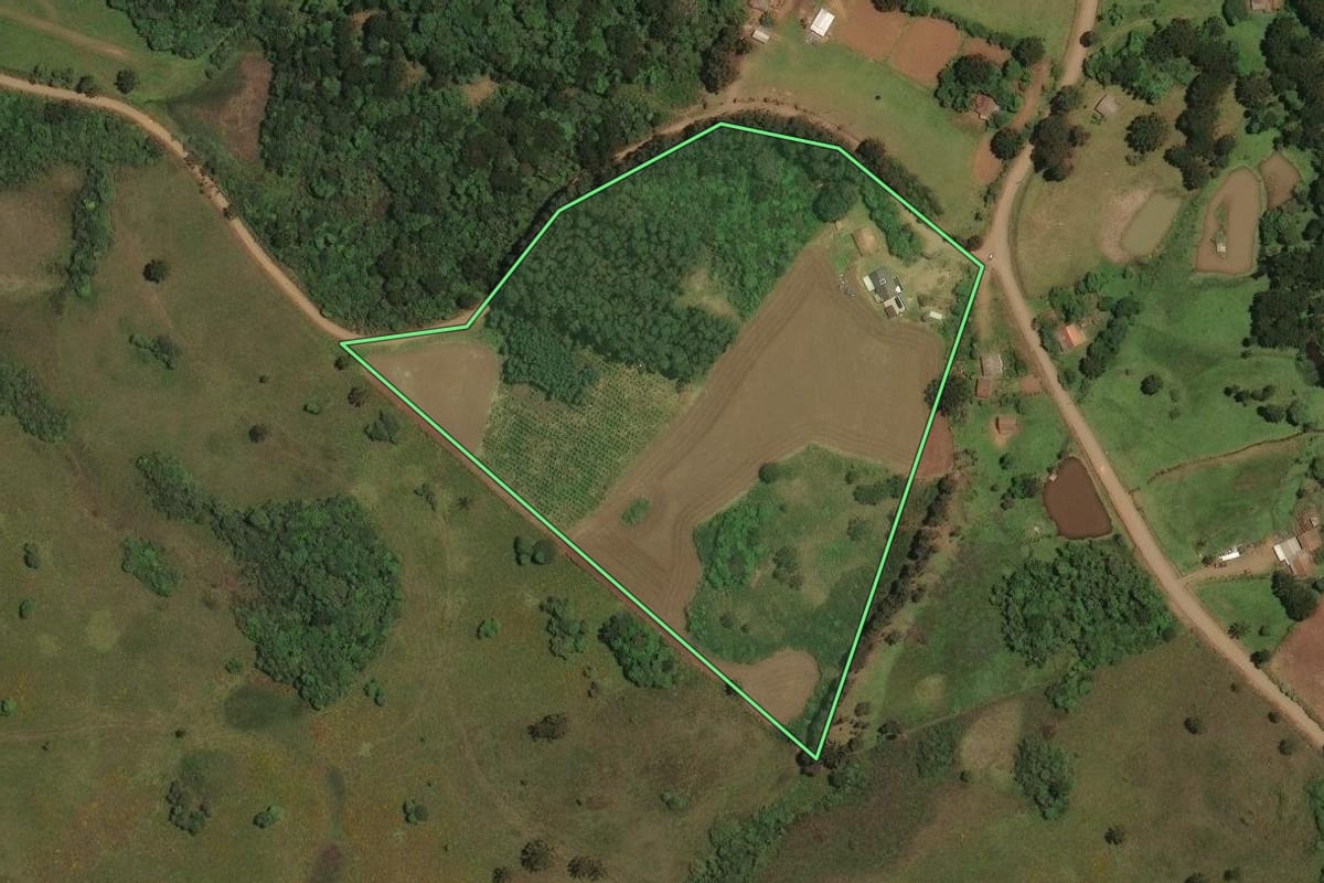 Imagem de satélite do imóvel rural em Cerro Negro (SC), com o contorno declarado no CAR desenhado por cima.