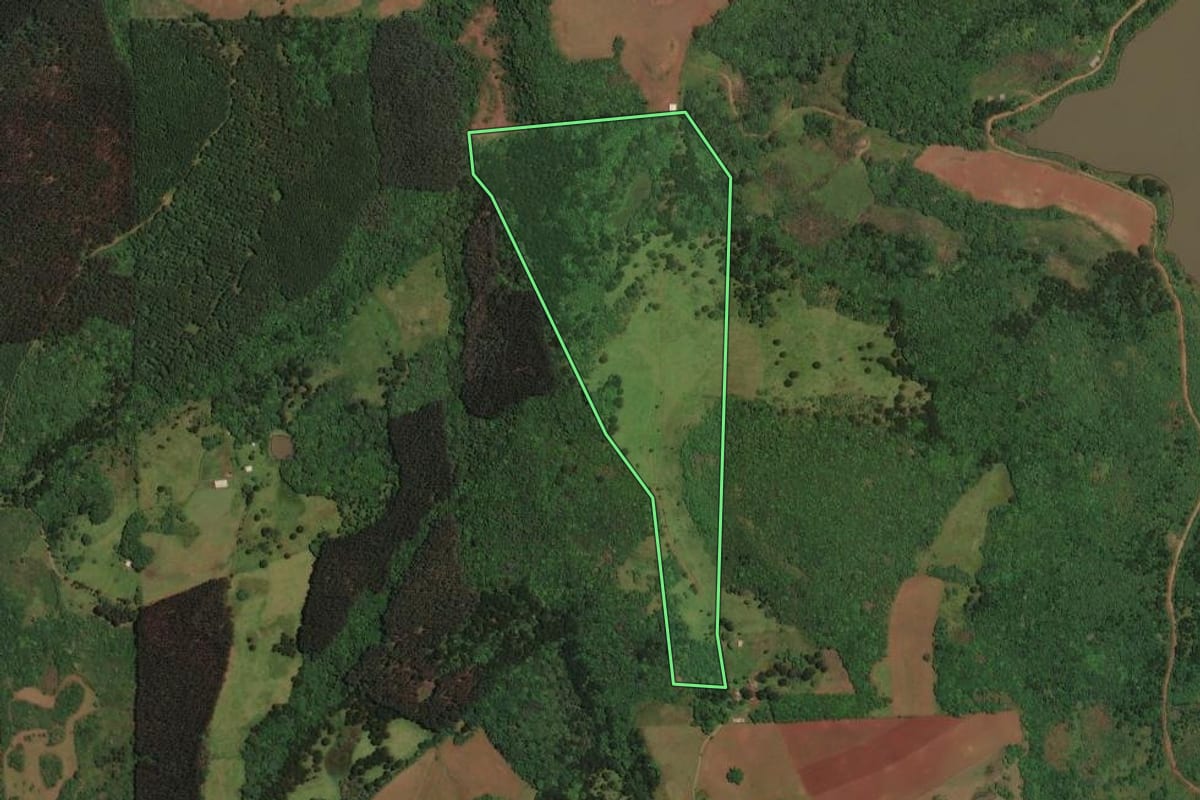 Imagem de satélite do imóvel rural em Cerro Negro (SC), com o contorno declarado no CAR desenhado por cima.