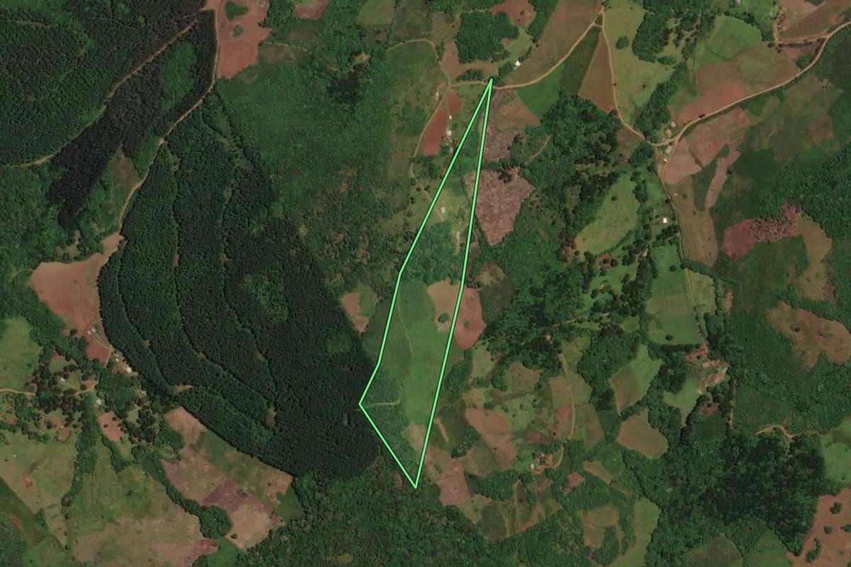 Imagem de satélite do imóvel rural em Cerro Negro (SC), com o contorno declarado no CAR desenhado por cima.