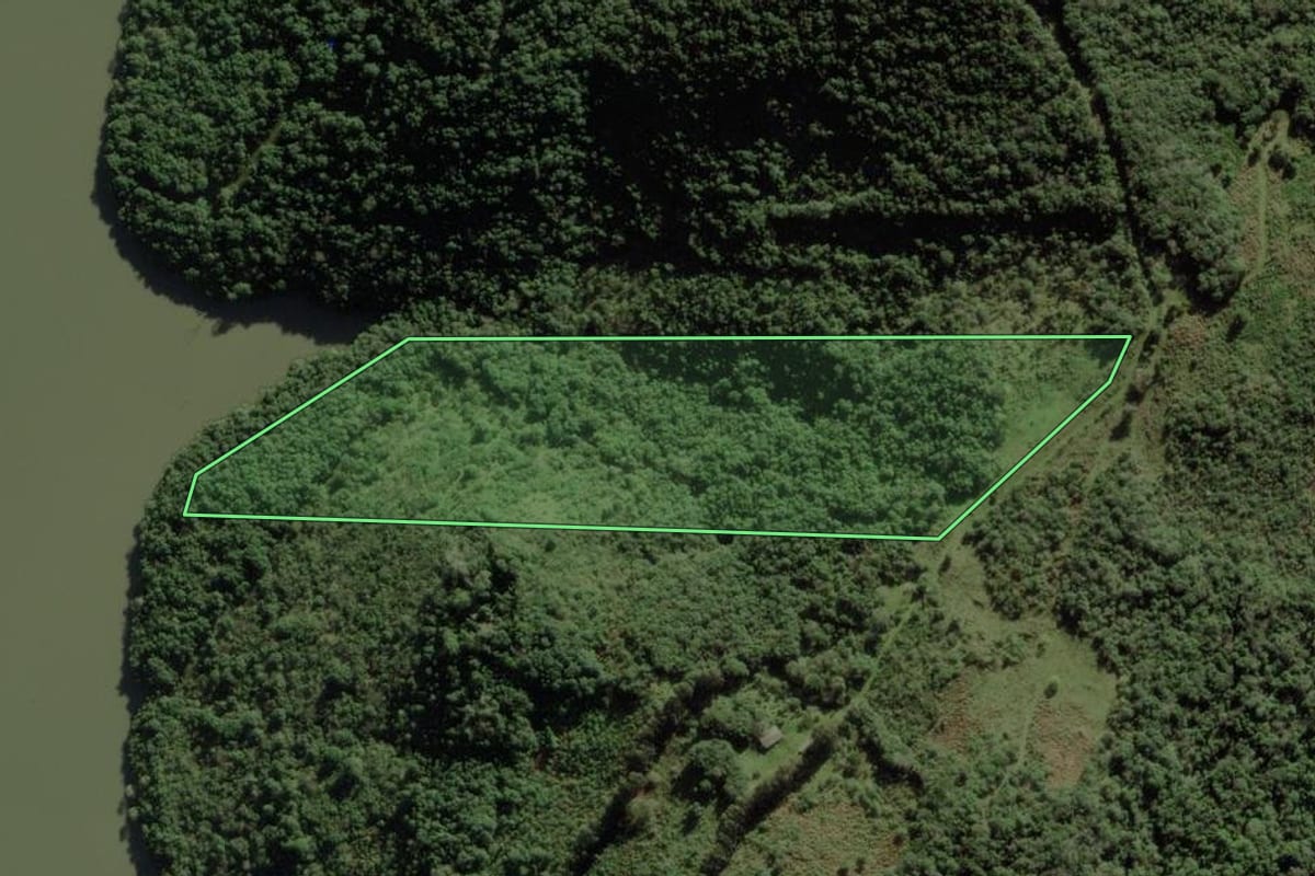 Imagem de satélite do imóvel rural em Cerro Negro (SC), com o contorno declarado no CAR desenhado por cima.