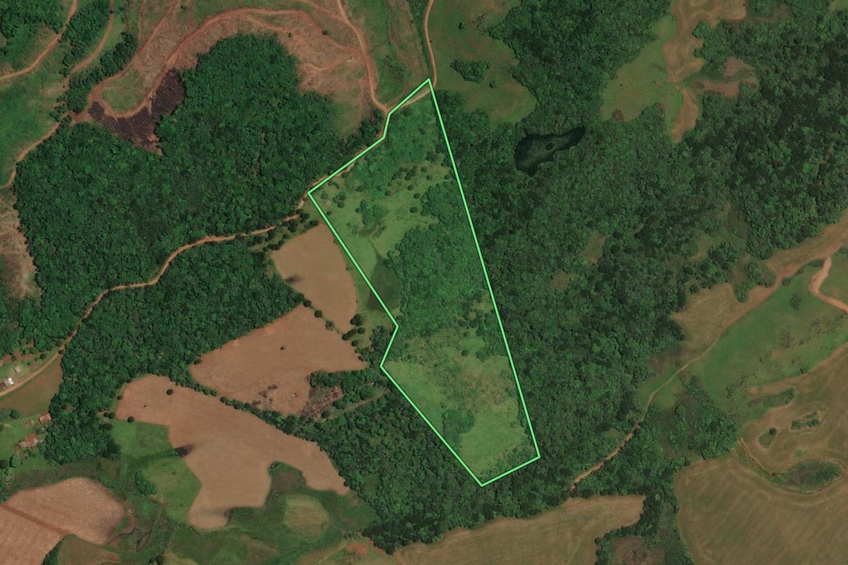 Imagem de satélite do imóvel rural em Cerro Negro (SC), com o contorno declarado no CAR desenhado por cima.