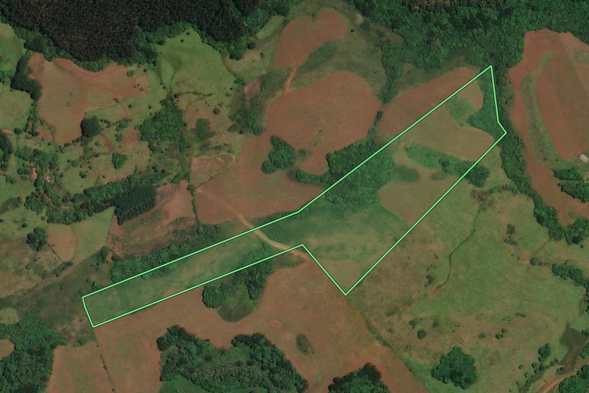 Imagem de satélite do imóvel rural em Cerro Negro (SC), com o contorno declarado no CAR desenhado por cima.