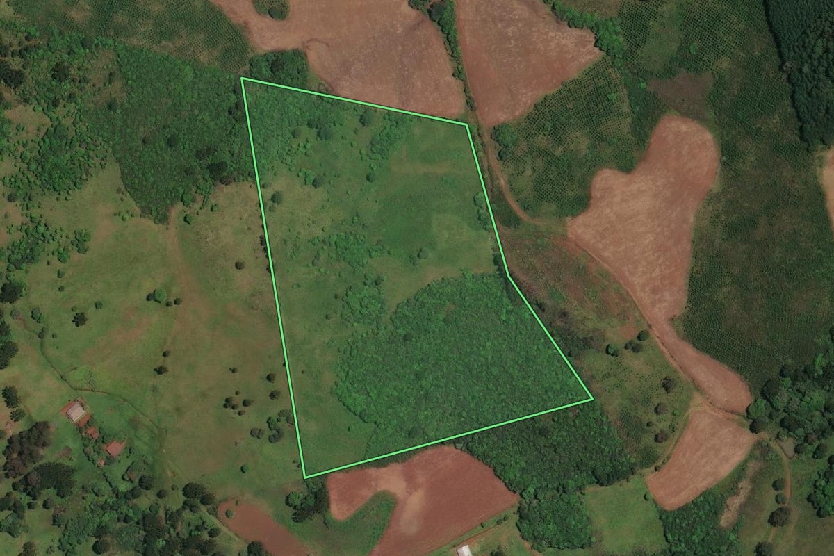 Imagem de satélite do imóvel rural em Cerro Negro (SC), com o contorno declarado no CAR desenhado por cima.