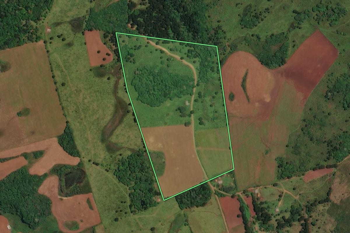 Imagem de satélite do imóvel rural em Cerro Negro (SC), com o contorno declarado no CAR desenhado por cima.