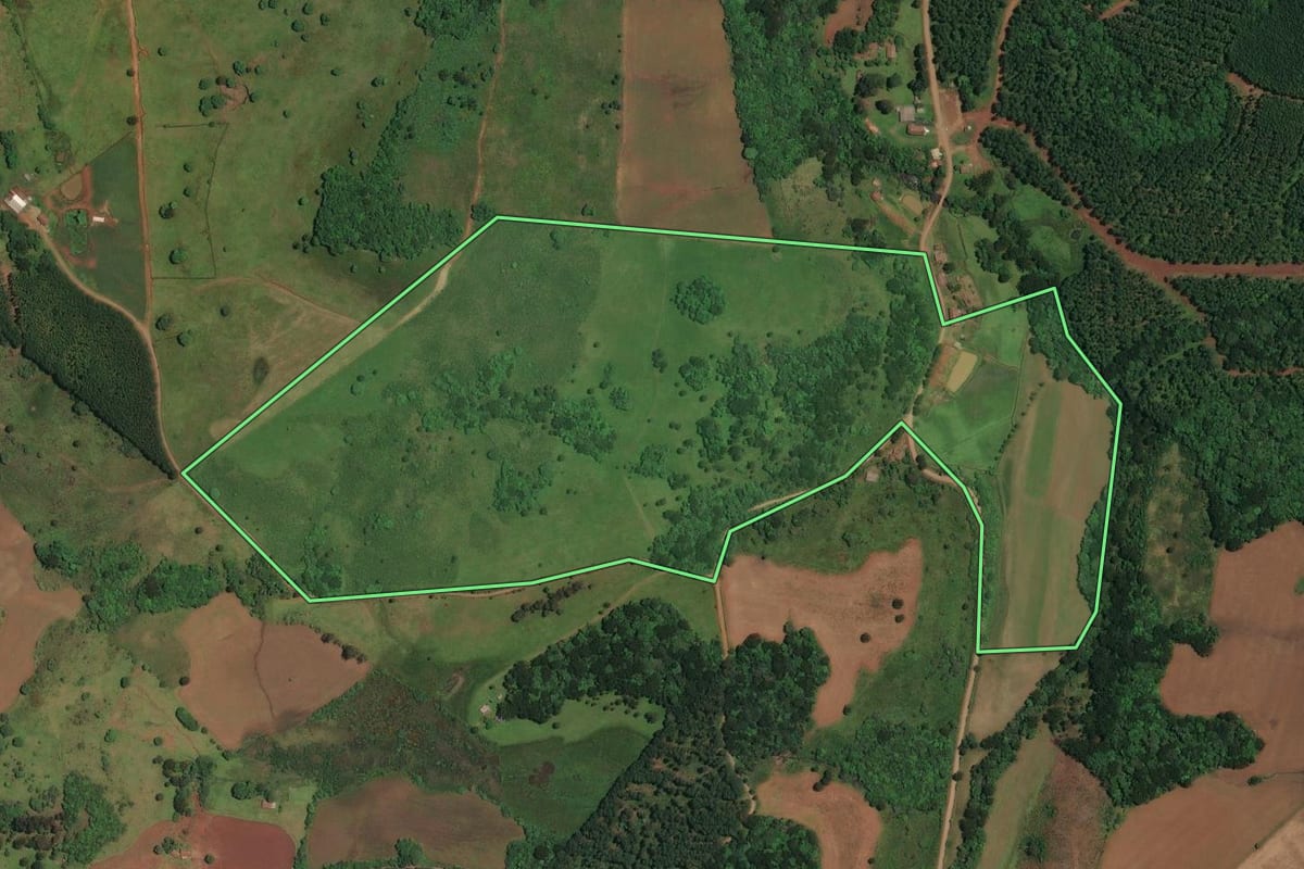Imagem de satélite do imóvel rural em Cerro Negro (SC), com o contorno declarado no CAR desenhado por cima.