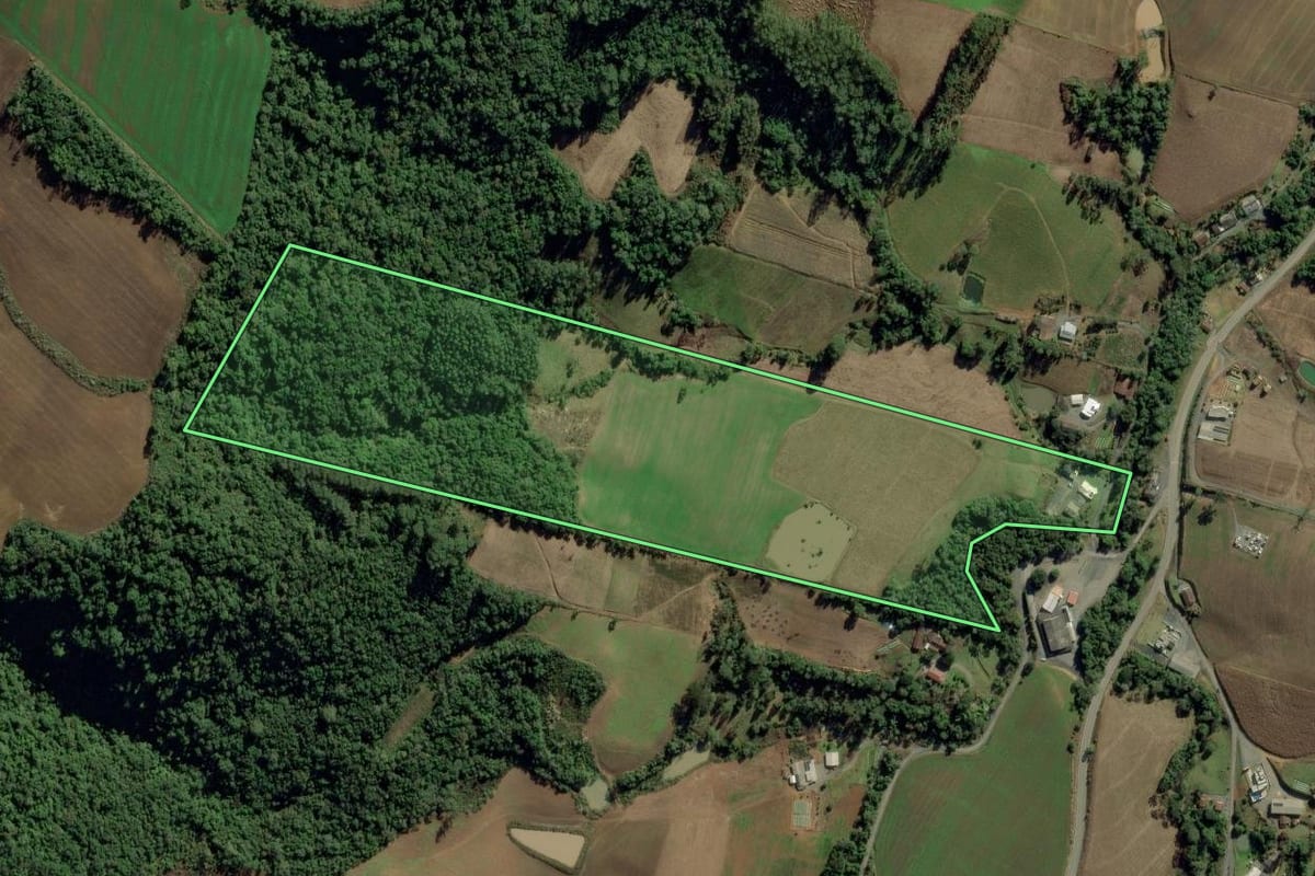 Imagem de satélite do imóvel rural em Chapadão do Lageado (SC), com o contorno declarado no CAR desenhado por cima.