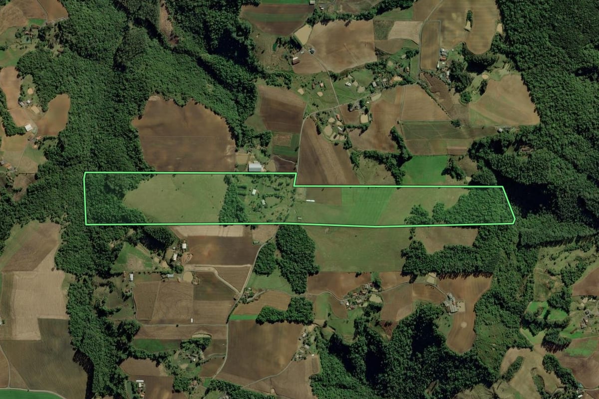 Imagem de satélite do imóvel rural em Chapadão do Lageado (SC), com o contorno declarado no CAR desenhado por cima.