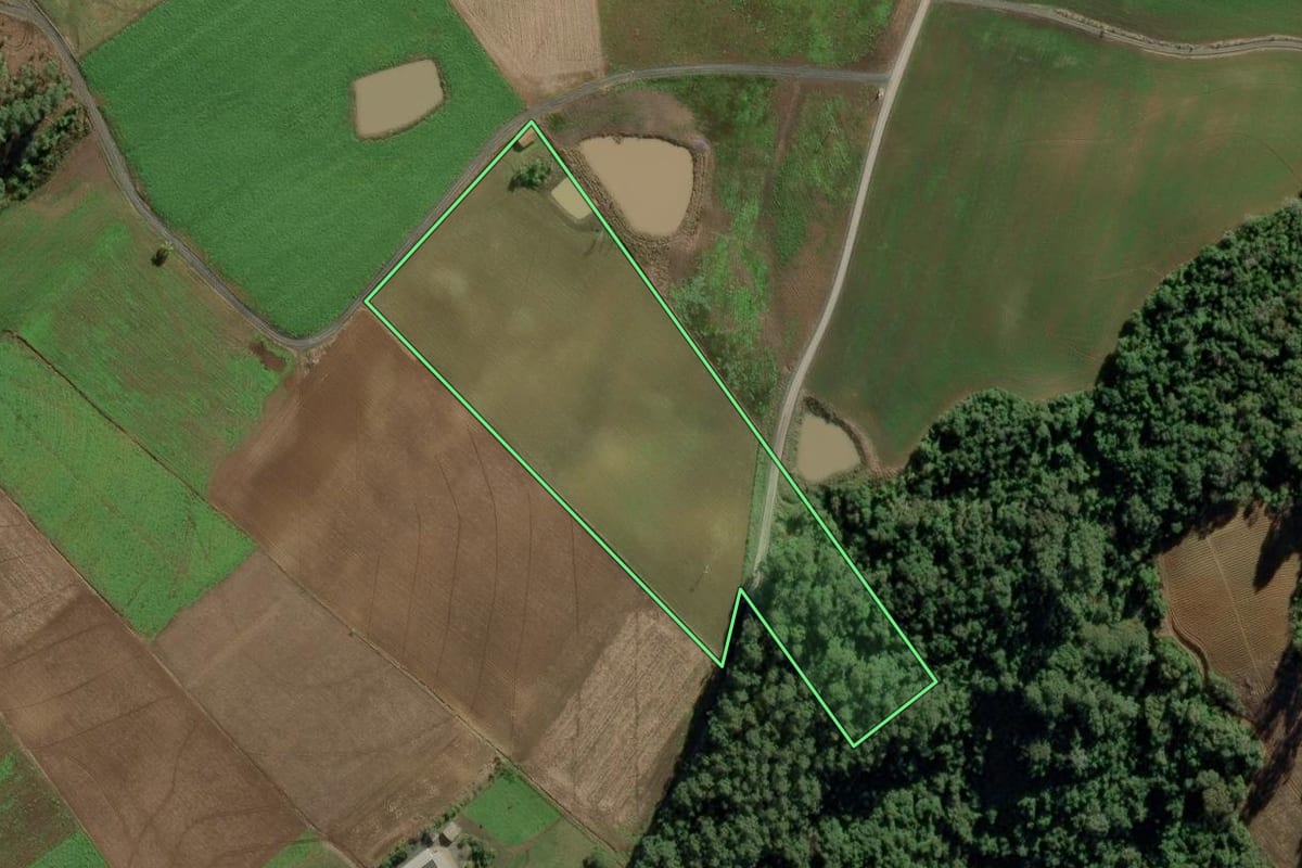 Imagem de satélite do imóvel rural em Chapadão do Lageado (SC), com o contorno declarado no CAR desenhado por cima.