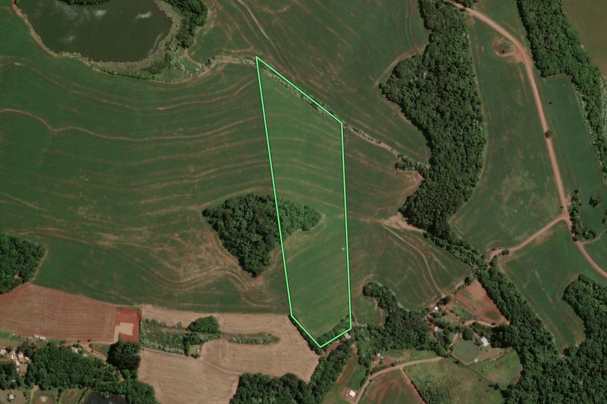 Imagem de satélite do imóvel rural em Chapecó (SC), com o contorno declarado no CAR desenhado por cima.