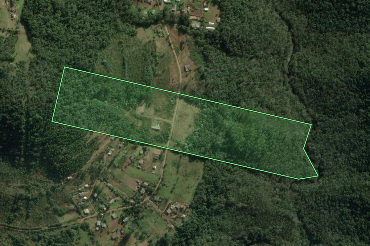 Imagem de satélite do imóvel rural em Chapecó (SC), com o contorno declarado no CAR desenhado por cima.